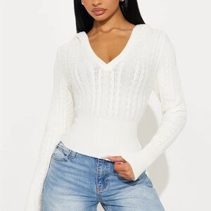 Faded Rose Knit Sweater in White – Size Medium